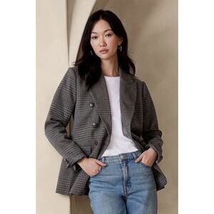 Banana Republic Women Sz 16 Gray Glen Houndstooth Plaid Icon Blazer $200 803502